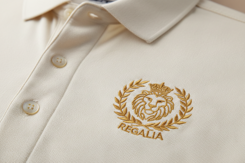 Close-up of premium cotton embroidered polo shirt fabric and craftsmanship - SaneShoppe