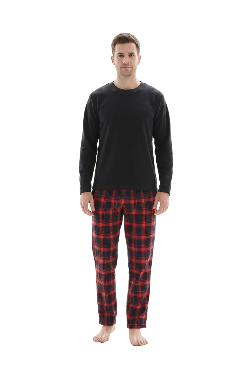 Men's Thermal Fleece Lounge Set with Cozy Check Cotton Pants