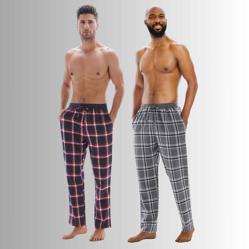 Men's Cotton Flannel Pyjama Bottoms - Lightweight Comfort, Pack of 2