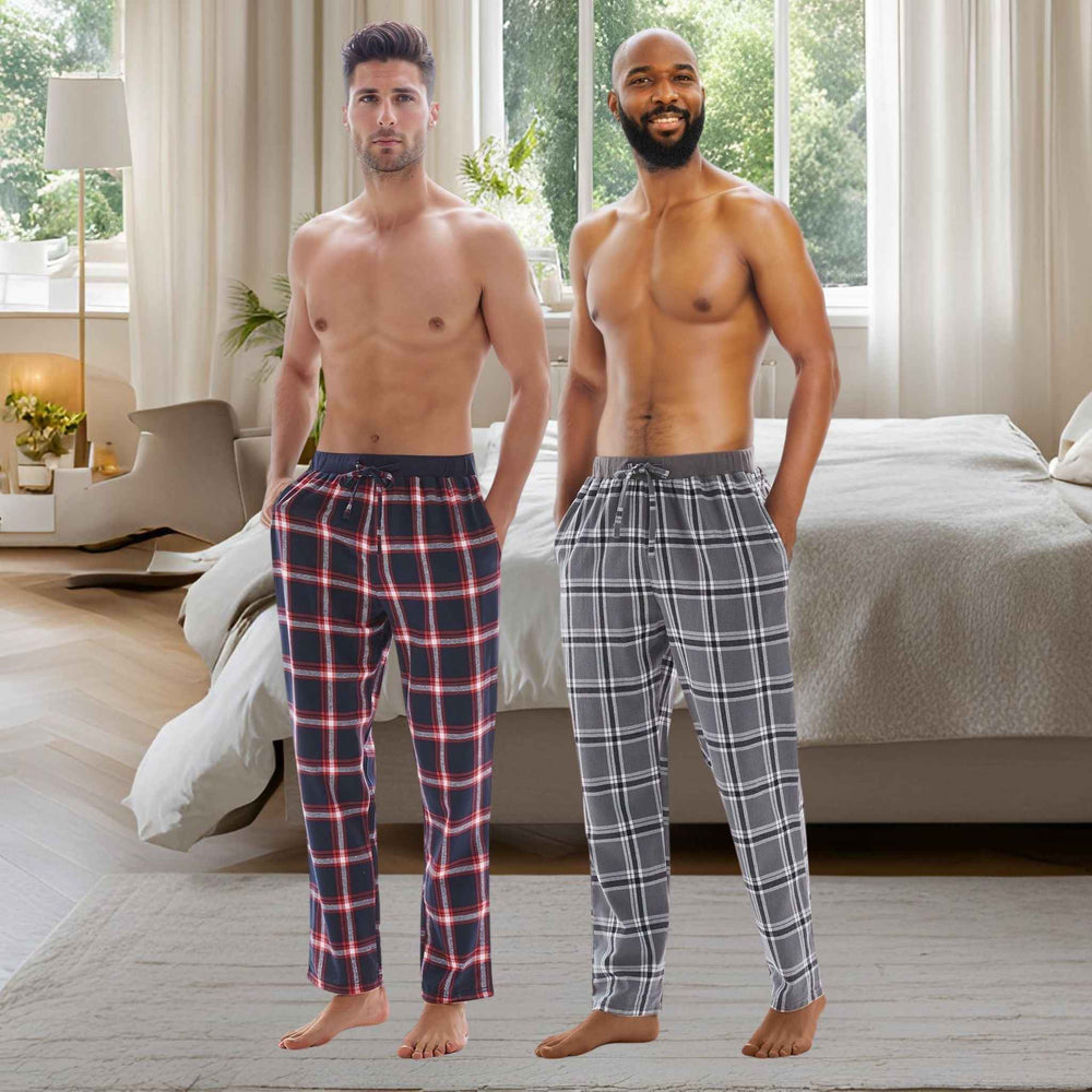 Men's Cotton Flannel Pyjama Bottoms - Lightweight Comfort, Pack of 2
