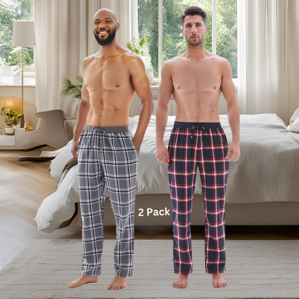 Men's Cotton Flannel Pyjama Bottoms - Lightweight Comfort, Pack of 2