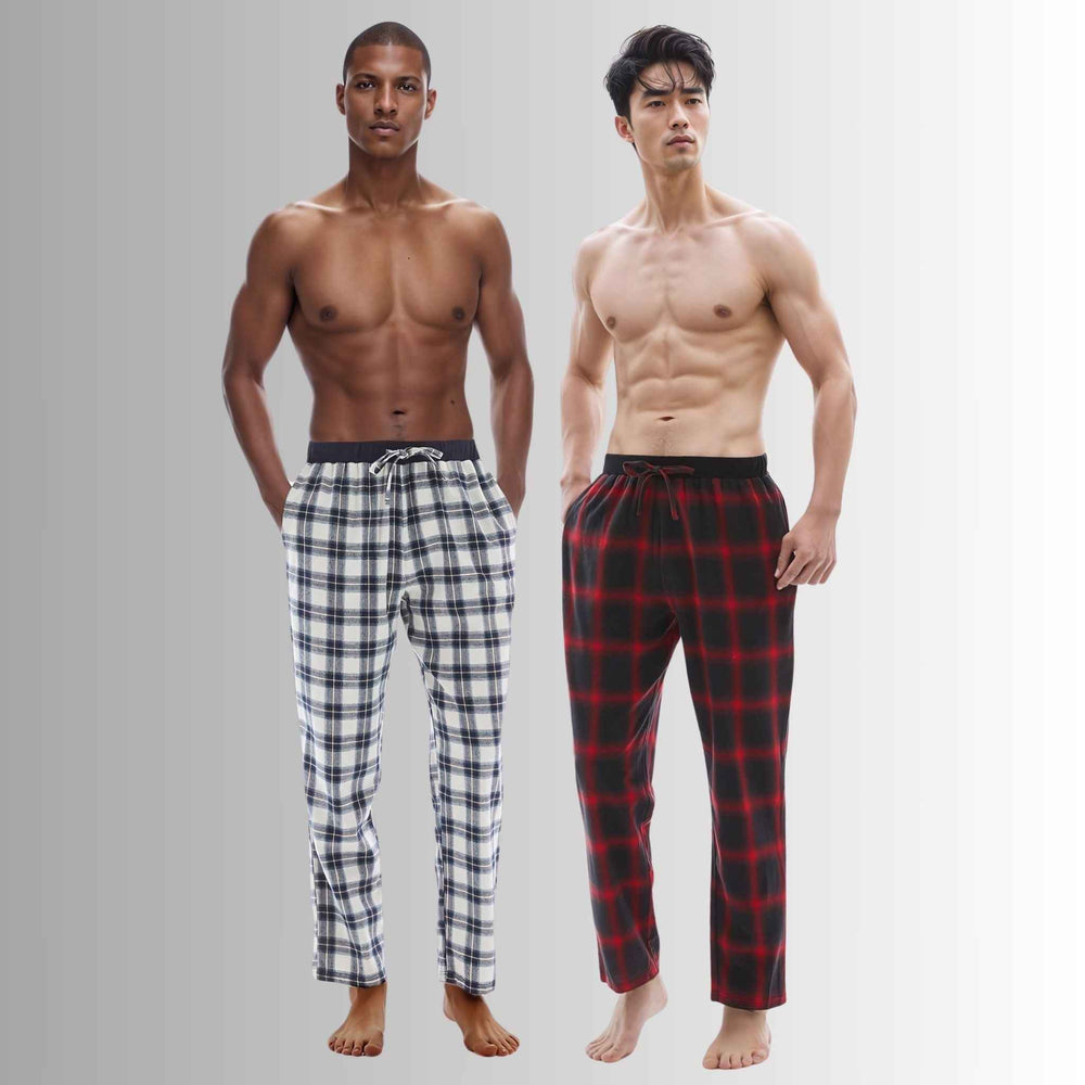 Men's Cotton Flannel Pyjama Bottoms - Lightweight Comfort, Pack of 2