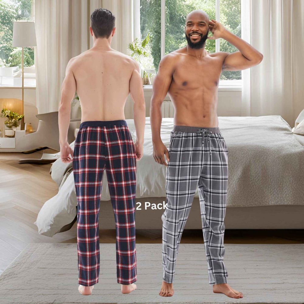 Men's Cotton Flannel Pyjama Bottoms - Lightweight Comfort, Pack of 2