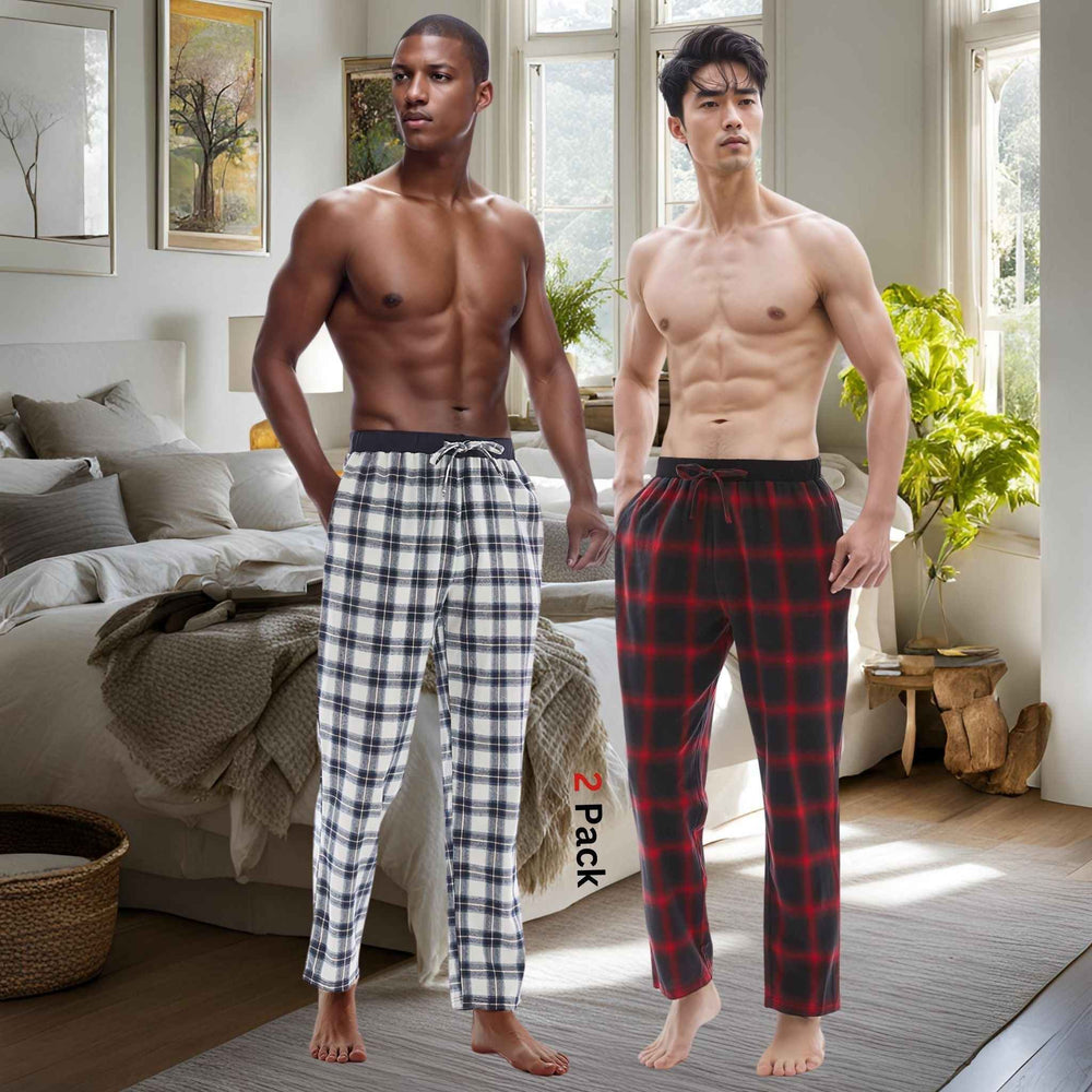 Men's Cotton Flannel Pyjama Bottoms - Lightweight Comfort, Pack of 2