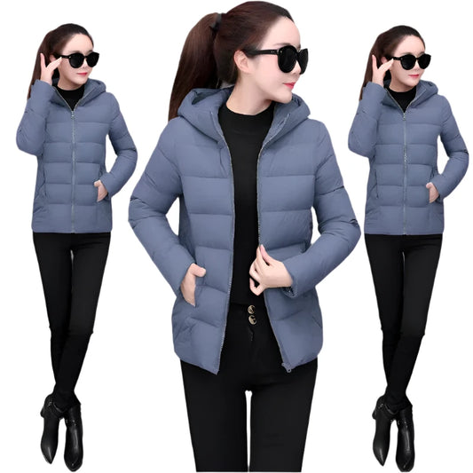 SaneShoppe - Women's Lightweight Down Cotton Hooded Jacket Warm Loose Short Outerwear