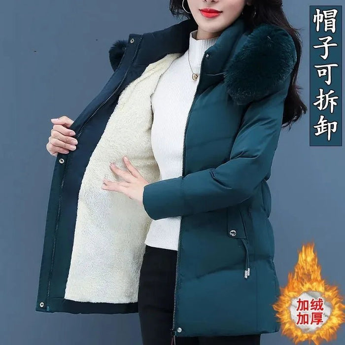 SaneShoppe - High - Grade Ladies Down Cotton - Padded Jacket Medium Long Warm Coat for Winter 2024 Plus Size Available with Velvet Lining