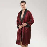 Men Satin Robe Set Long Sleeve Bathrobe Shorts Pajamas