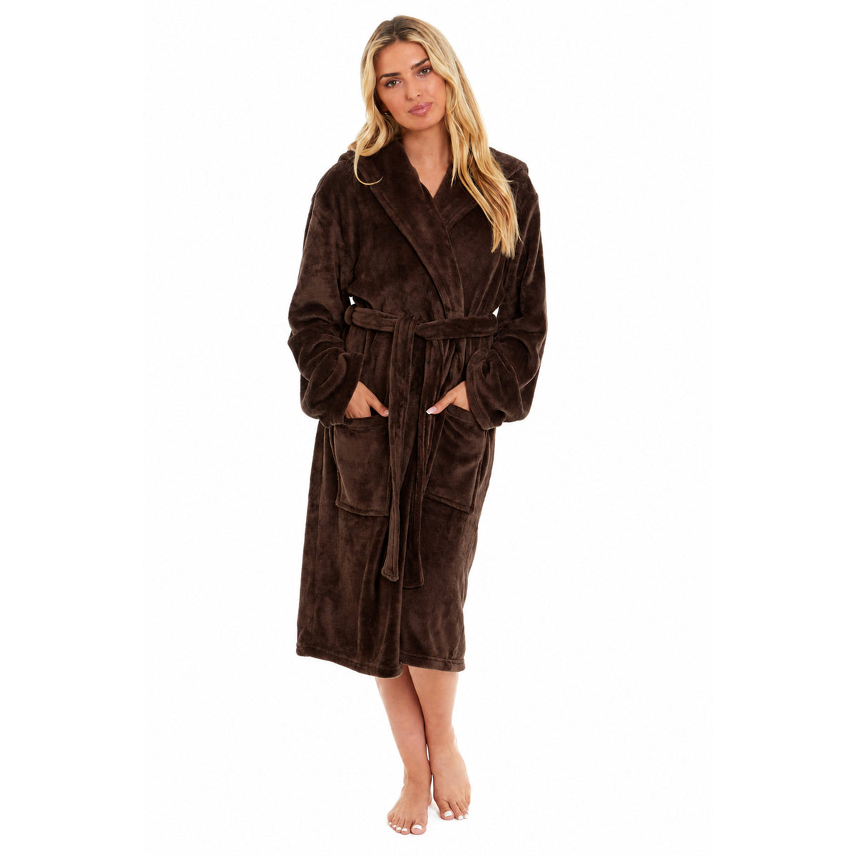 Women's Super Soft Plush Fleece Hooded Bathrobe Fluffy Velvet Loungewear Long Sleeve Cosy Winter Dressing Gown Spa Essential by Daisy Dreamer