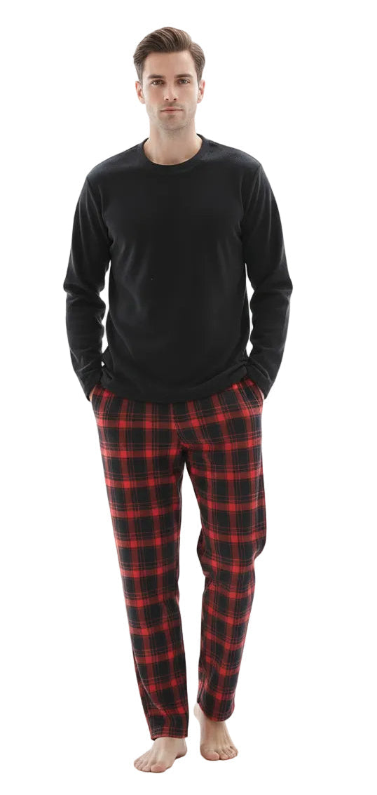 Men's Thermal Fleece Lounge Set with Cozy Check Cotton Pants