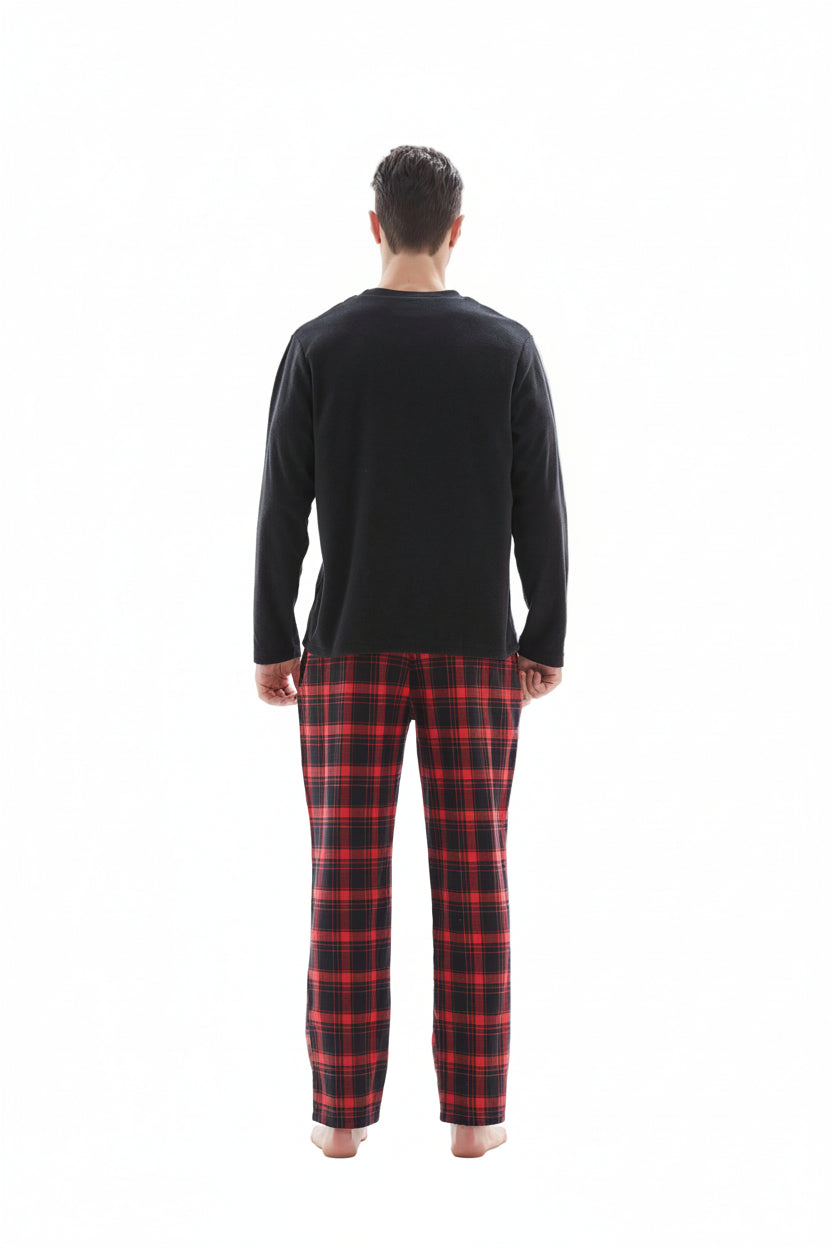 Men's Thermal Fleece Lounge Set with Cozy Check Cotton Pants