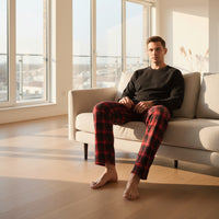 Men's Thermal Fleece Lounge Set with Cozy Check Cotton Pants