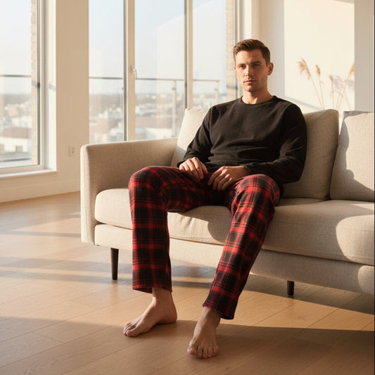 Men's Thermal Fleece Lounge Set with Cozy Check Cotton Pants