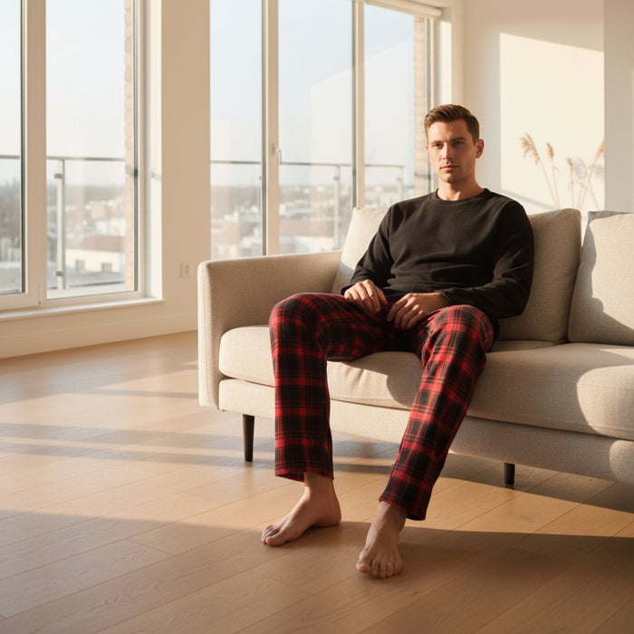 Men's Thermal Fleece Lounge Set with Cozy Check Cotton Pants