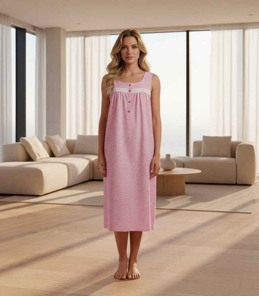 Round Neck Sleeveless Nightdress 110cm in Bleach Denim and Red Violet