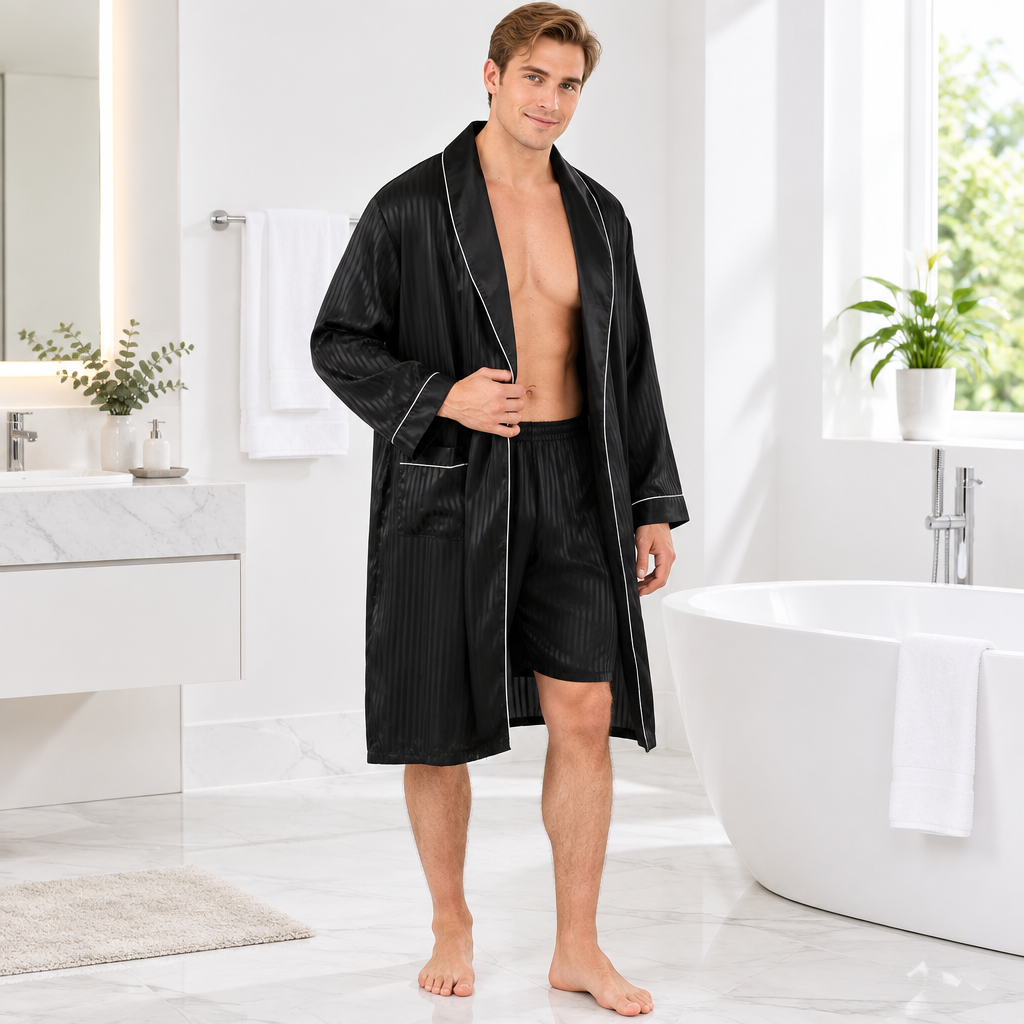 Luxurious Plus Size Men's Silk Robe Set for Ultimate Comfort