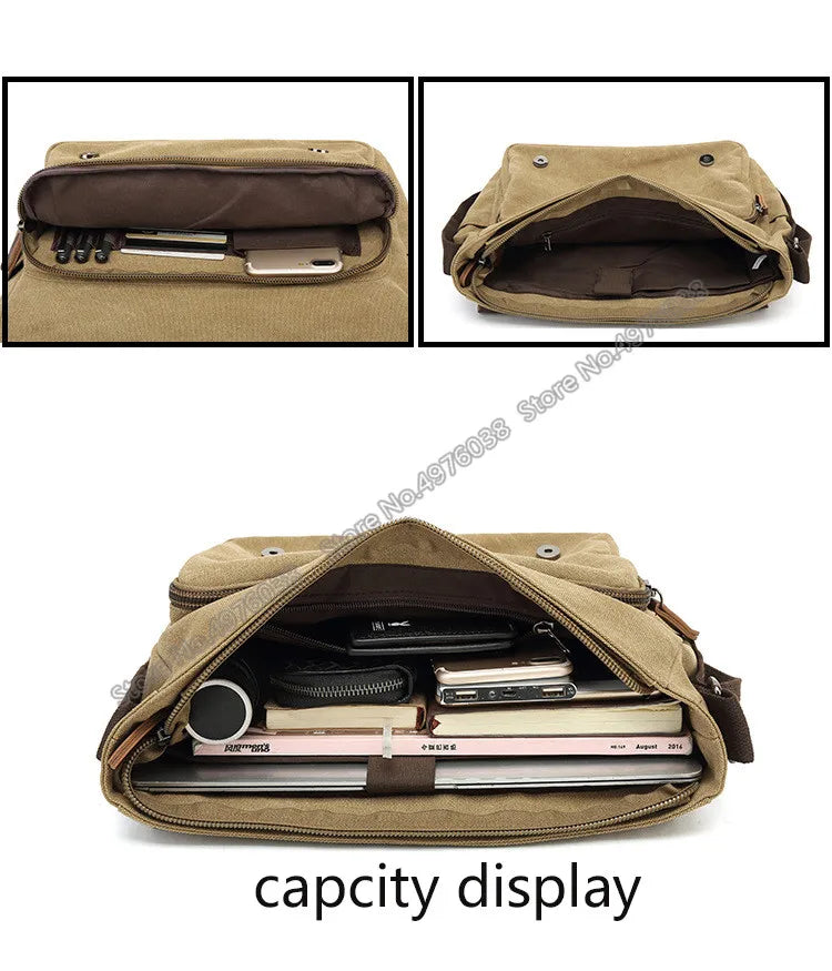 Men's Canvas Crossbody Messenger Bag – Vintage Shoulder Bag