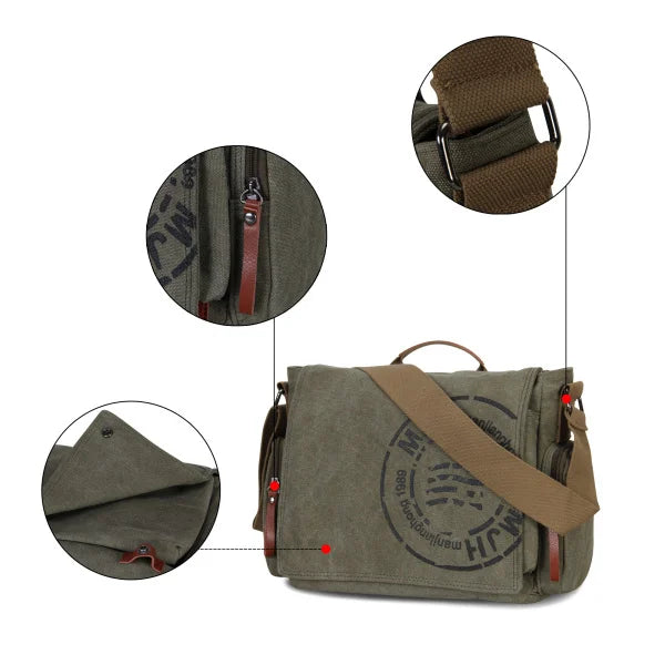 Men's Printed Canvas Crossbody Messenger Bag – Vintage Travel Shoulder Bag