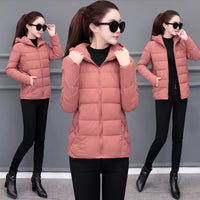 2024 Winter Women's Lightweight Down Cotton Hooded Jacket Warm Loose Short Outerwear Casual Bread Clothing Basic Coats