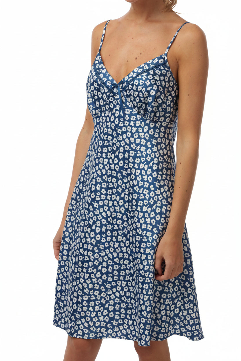 Ladies Satin Chemise Size 8 to 20 in Petit Fleur Print with Faggotting Trim