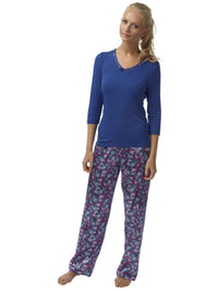 SaneShoppe Ladies Butterfly Print Silk Satin Pyjama Pant, 3/4 Sleeve Viscose Top