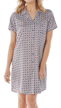 Women's Satin Nightshirt Button Down Printed Floral Navy Sleepwear