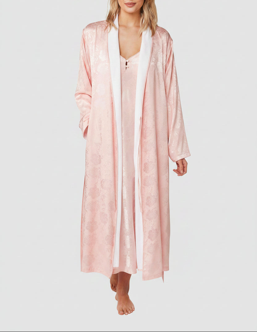 Womens Satin Dressing Gown Kimono Style Lace Robe Long