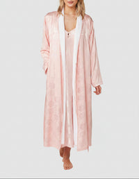Womens Satin Dressing Gown Kimono Style Lace Robe Long