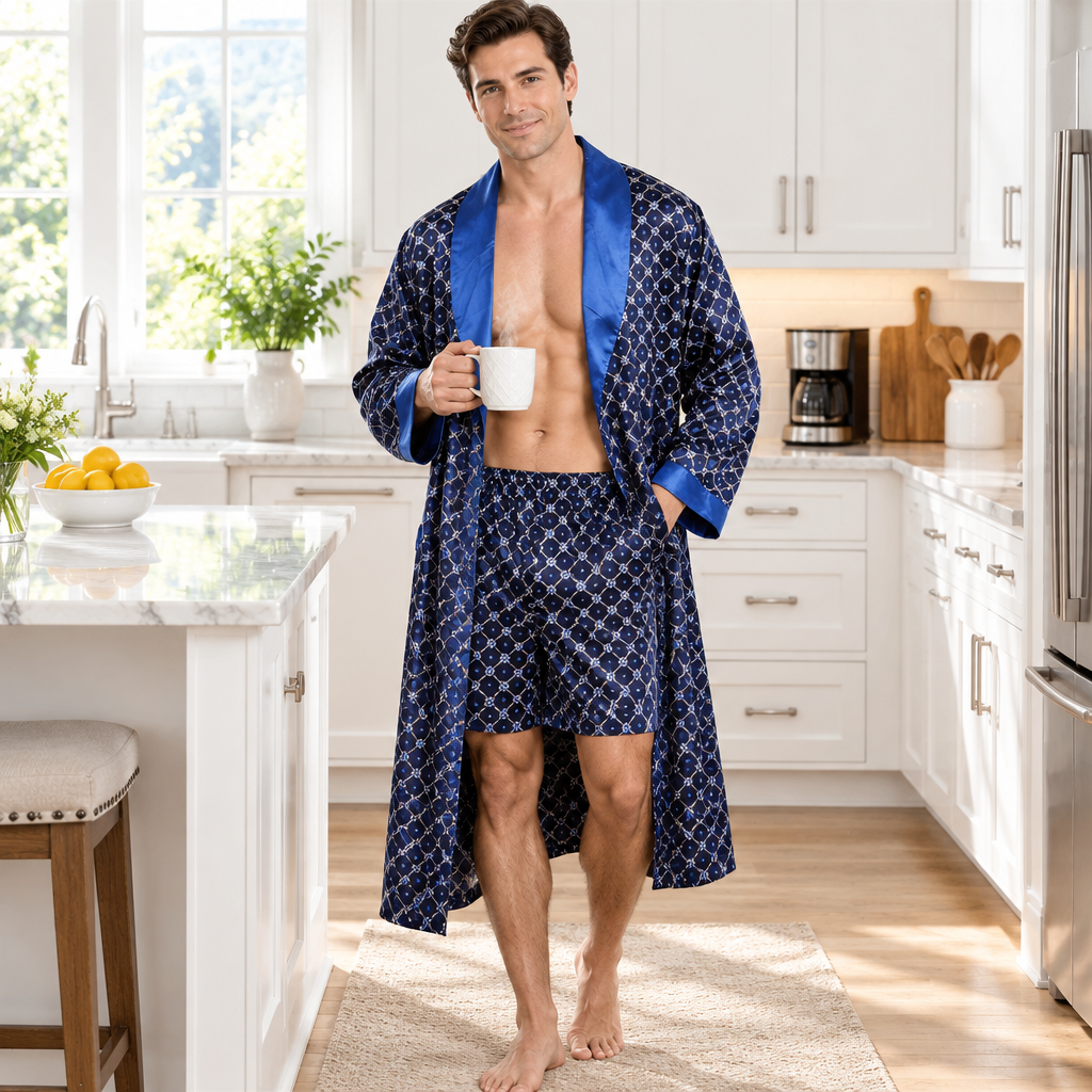 Luxurious Plus Size Men's Silk Robe Set for Ultimate Comfort