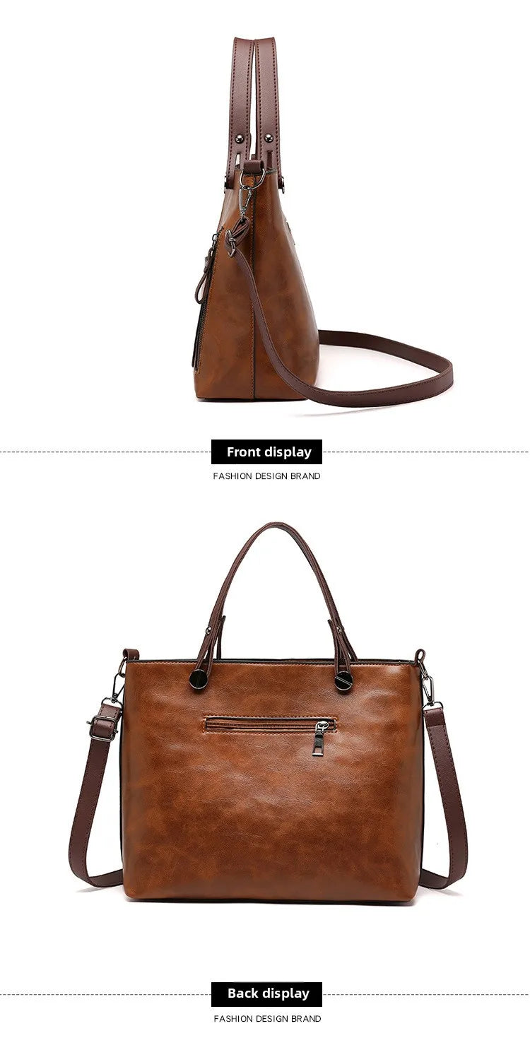 Women's Retro PU Leather Crossbody Handbag Fashion Classical Style Shoulder Purse Casual Daily Bag Large Capacity Tote Simple