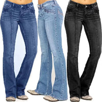 Women's Retro Washed Low Waisted Flared Jeans Casual Wide-leg Pants Female Denim Street Bottoms