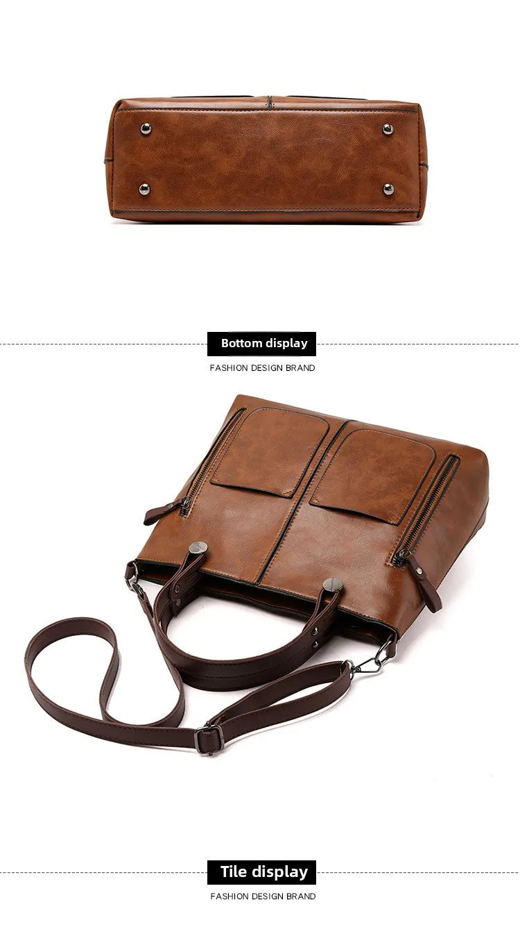 Women's Retro PU Leather Crossbody Handbag Fashion Classical Style Shoulder Purse Casual Daily Bag Large Capacity Tote Simple