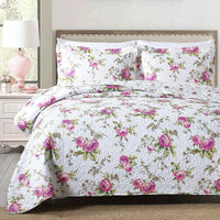 Texstead 3 Pieces Patchwork Gray All Season Bedspreads, Ultra Soft Floral Coverlet Bedding Set with Printed Pattern