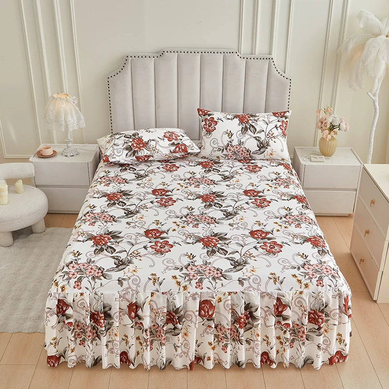 Transform Your Bedroom with Our Floral Bed Skirt and Pillowcase Set