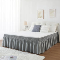 Bed Skirt Ruffles Wrap Around Style Elastic Washable Bed Dust Cover Solid Color Bed Protector for Hotels