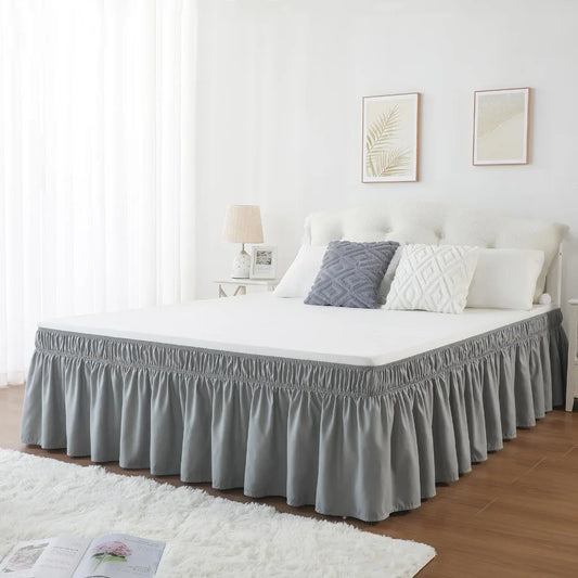 Bed Skirt Ruffles Wrap Around Style Elastic Washable Bed Dust Cover Solid Color Bed Protector for Hotels