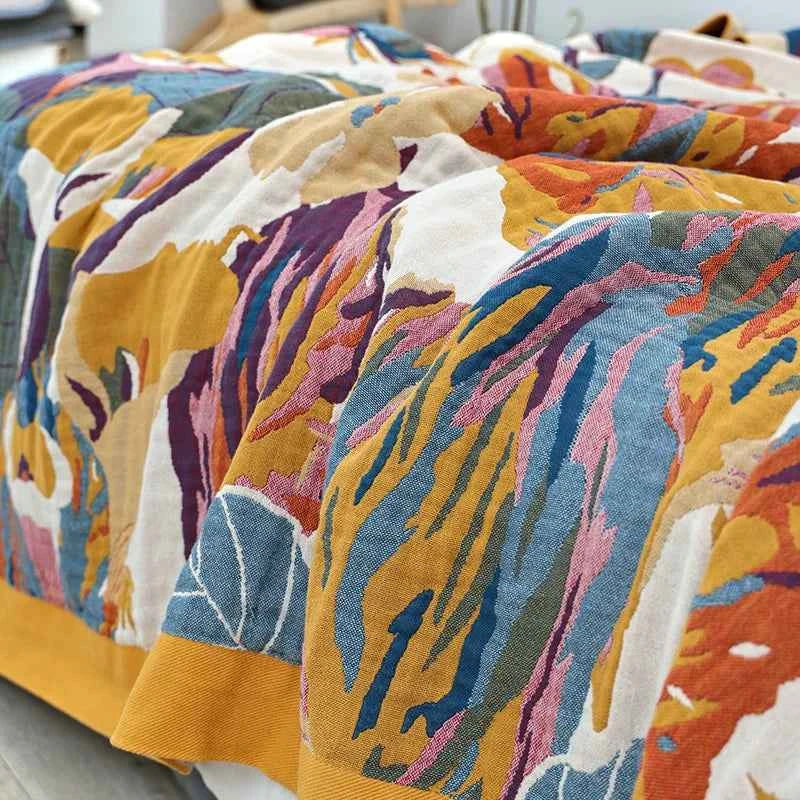 Multi Layer Gauze Cotton Printing Throw Blanket Warm Winter Bedspread on The Bed Soft Blanket Bed Cover Decoration for Sleeping