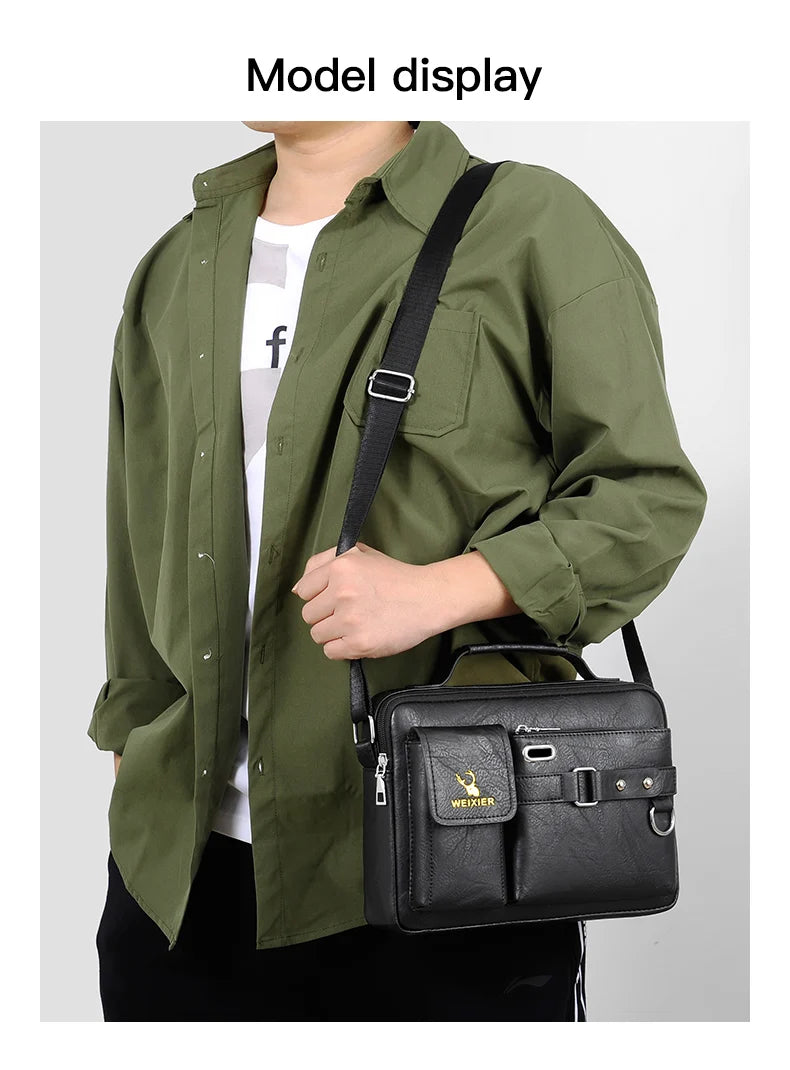 Men's PU Leather Crossbody Messenger Bag – Vintage Designer Style