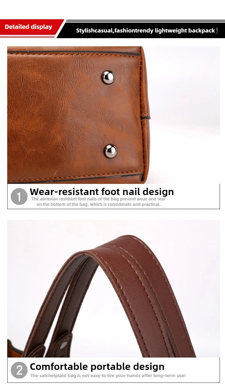 Women's Retro PU Leather Crossbody Handbag Fashion Classical Style Shoulder Purse Casual Daily Bag Large Capacity Tote Simple