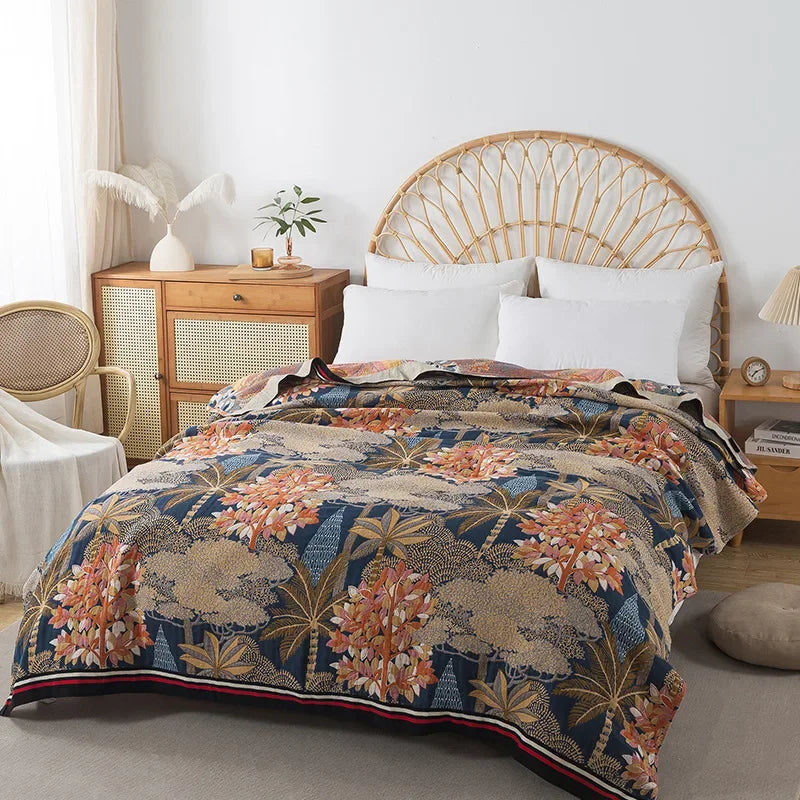 Charming Cotton Floral Bedspread Blanket for Cozy Summer Comfort
