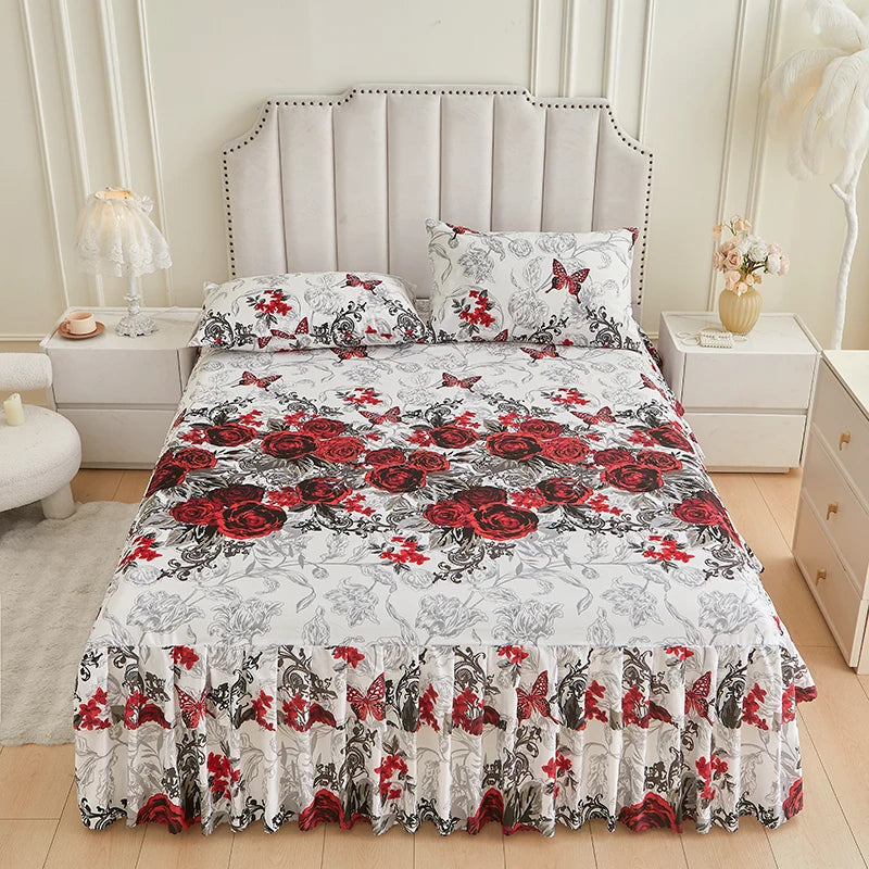 Transform Your Bedroom with Our Floral Bed Skirt and Pillowcase Set