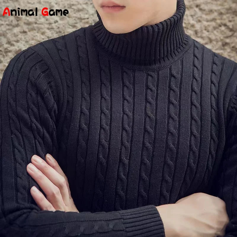 Winter Men Pullover Top Turtleneck Long Sleeve Thick Warm Sweater Slim Pullover Casual Knitwear Elasticity Knitwear Men Clothing