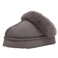Gray slipper with fur trim on a white background