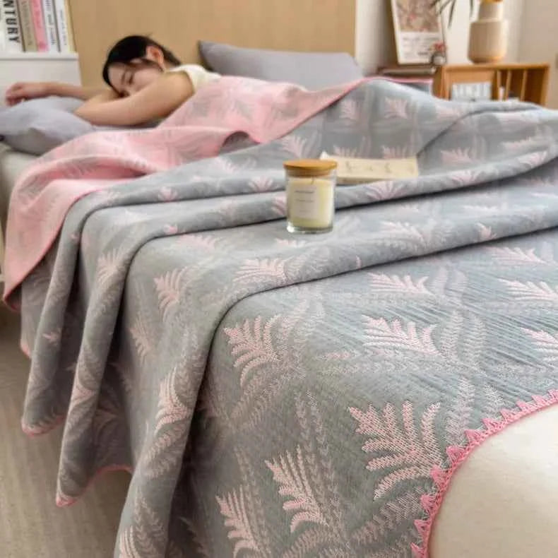 New cotton three-layer yarn towel quilt pure cotton office lunch break blanket sofa cover blanket shawl blanket Xia Liang quilt