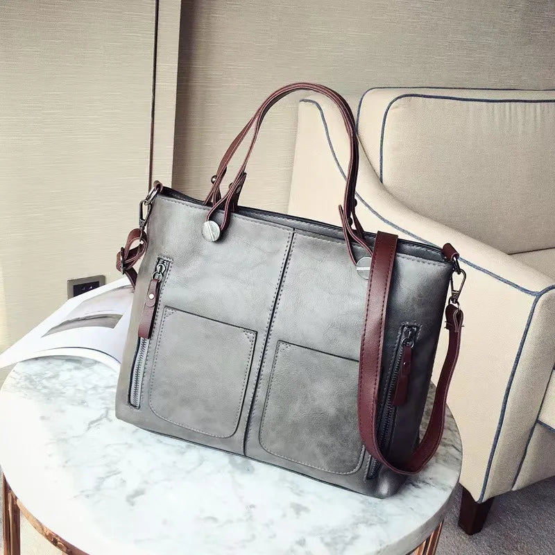 Women's Retro PU Leather Crossbody Handbag Fashion Classical Style Shoulder Purse Casual Daily Bag Large Capacity Tote Simple