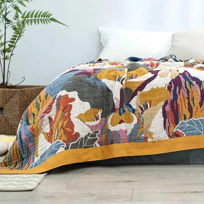 Multi Layer Gauze Cotton Printing Throw Blanket Warm Winter Bedspread on The Bed Soft Blanket Bed Cover Decoration for Sleeping