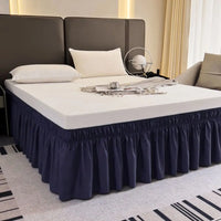 Bed Skirt Ruffles Wrap Around Style Elastic Washable Bed Dust Cover Solid Color Bed Protector for Hotels