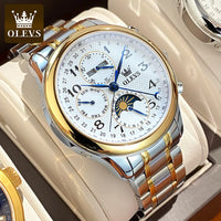 OLEVS Luxury Men Mechanical Watch - Original Digital Moon Phase Waterproof Chronograph Sports Watch