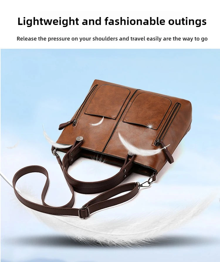 Women's Retro PU Leather Crossbody Handbag Fashion Classical Style Shoulder Purse Casual Daily Bag Large Capacity Tote Simple