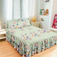 Floral Pattern Bed Skirt Set Mattress Anti Slip Protective Cover for Household Bedding Double Layered Skirt Dustproof Bed Covers