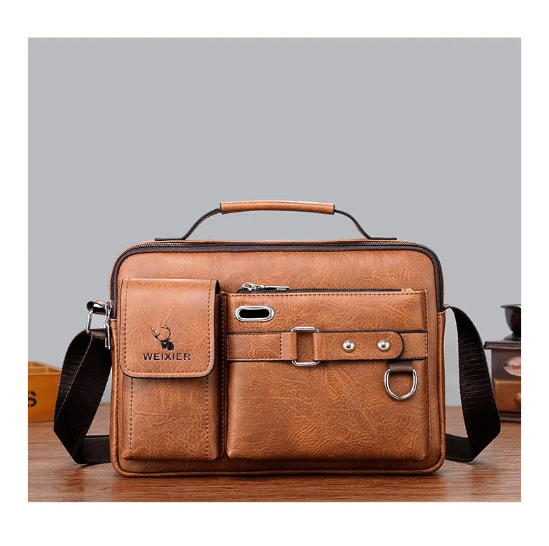 Men's PU Leather Crossbody Messenger Bag – Vintage Designer Style